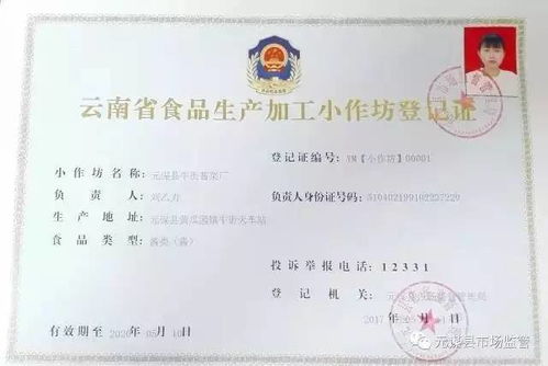 元谋县发出首张 云南省食品生产加工小作坊登记证